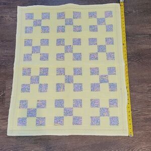 Hand Crafted Baby Quilt  Yellow with Purple Squares 36" X 28" NWOT